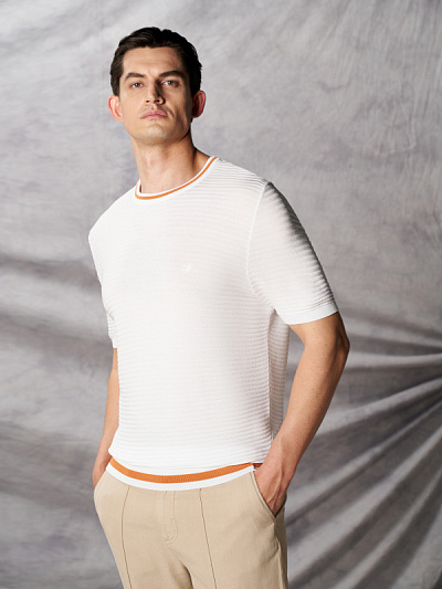 Футболка трикотажная с контрастной окантовкой - G051SZ0TK0LIAY Кофта муж. (VR013, XL)