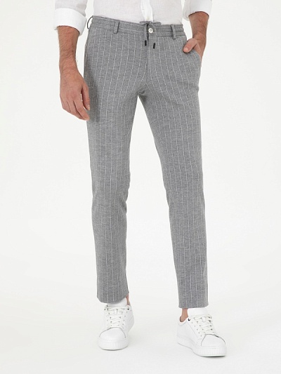 Брюки в полоску на кулиске из смеси шерсти и хлопка зауженные - G051SZ0030EXCL_ALFRED/P Брюки муж. (VR001, 46, 6)