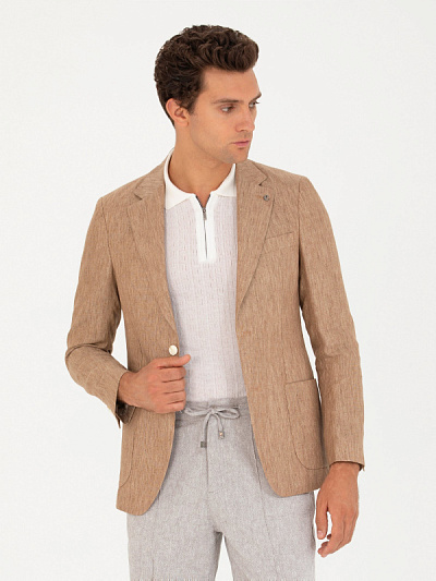 Пиджак льняной с накладными карманами - G051SZ0020OLIA/C Пиджак муж. (VR029, 56, 6)