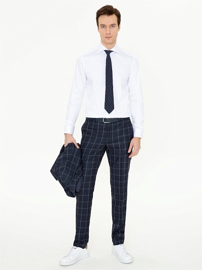 Брюки в клетку из смесовой шерсти зауженные - G051SZ0030SAN/P Брюки муж. (VR033, 58, 6)