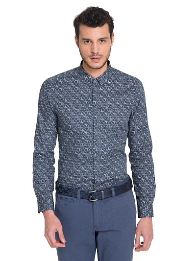 Рубашка из хлопка с узором приталенная - G051SZ004PENNEUNAGİ Сорочка муж. (VR102, 38)